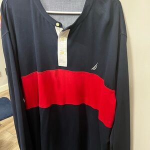 Nautica Navy Long-Sleeve Rugby Shirt with Red Chest Band